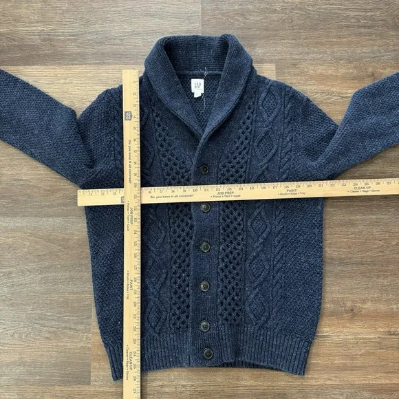Gap Blue Cable Knit Chunky Cardigan Men's Sz L Fisherman Classic